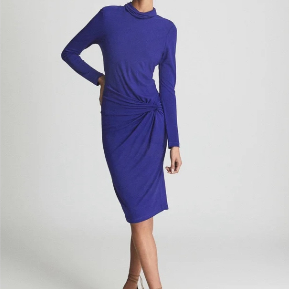 NWT REISS Freya-twist Bodycon Dress in Cobalt Blue In Size 8 - Picture 2 of 7